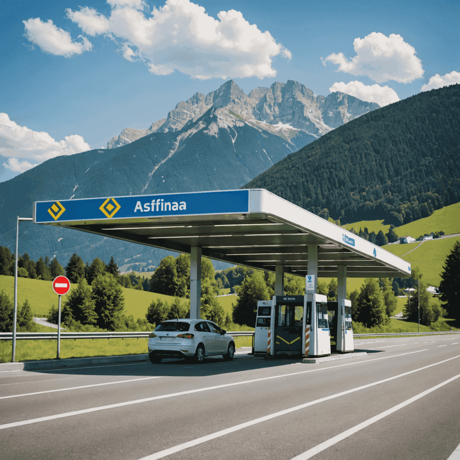 Eine Mautstation an einer österreichischen Autobahn mit dem Asfinag-Logo, die das Mautsystem repräsentiert